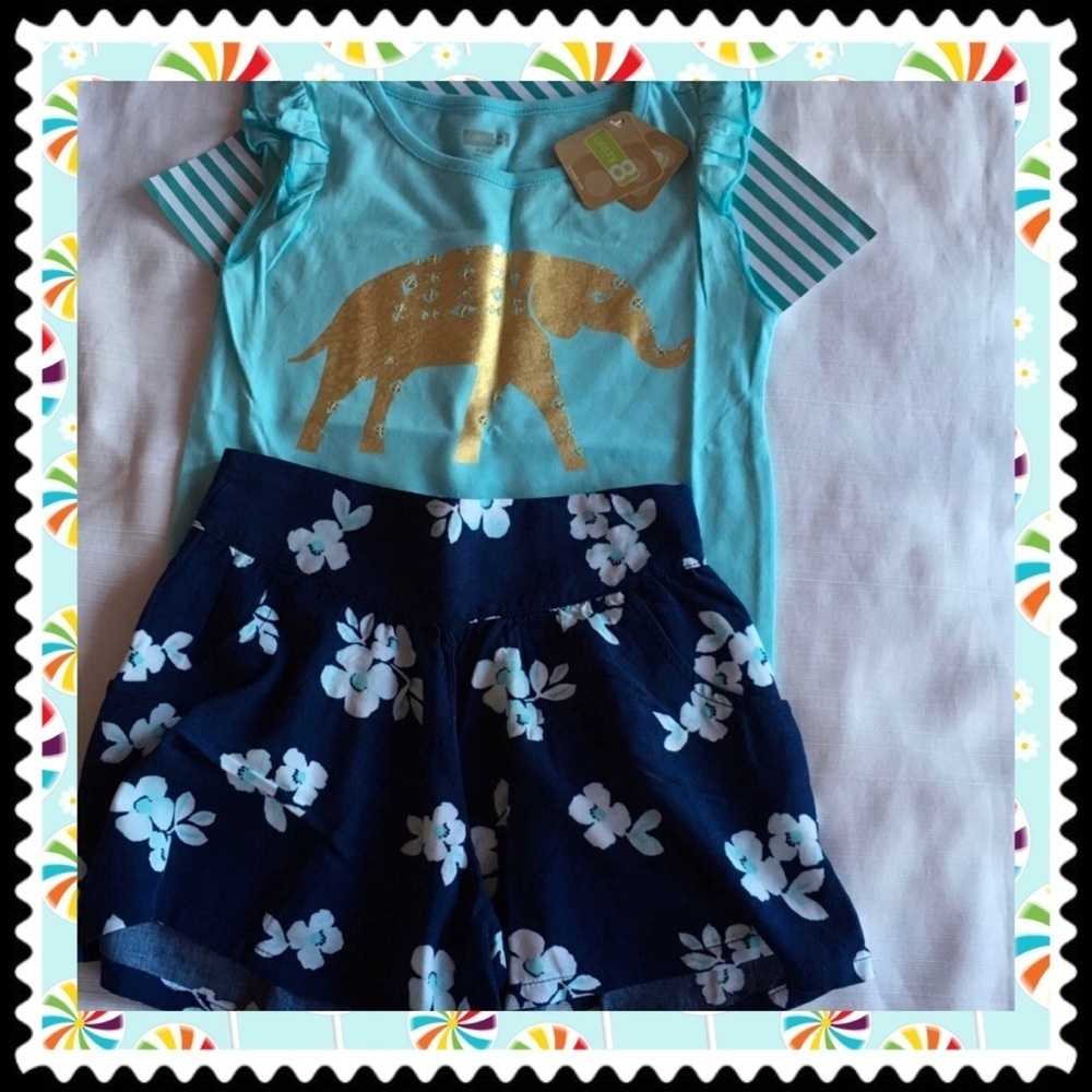 CRAZY 8 lovely Elephant SET NWT 5-6 blue floral ..